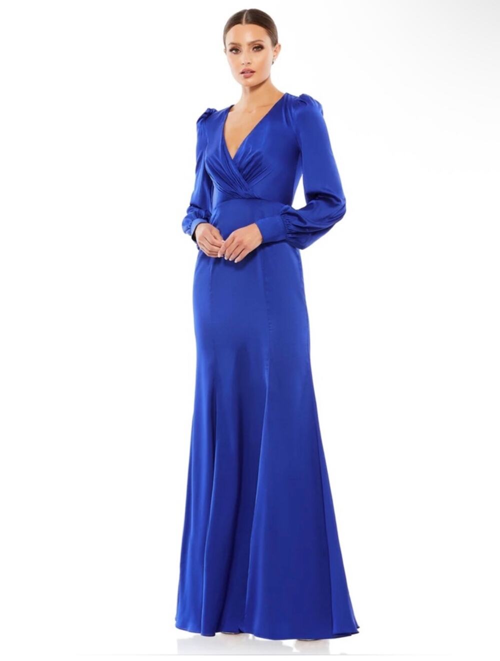 Long Sleeve Formal Satin Dress Satin Fabric Mac Duggal 55635 Sz 4